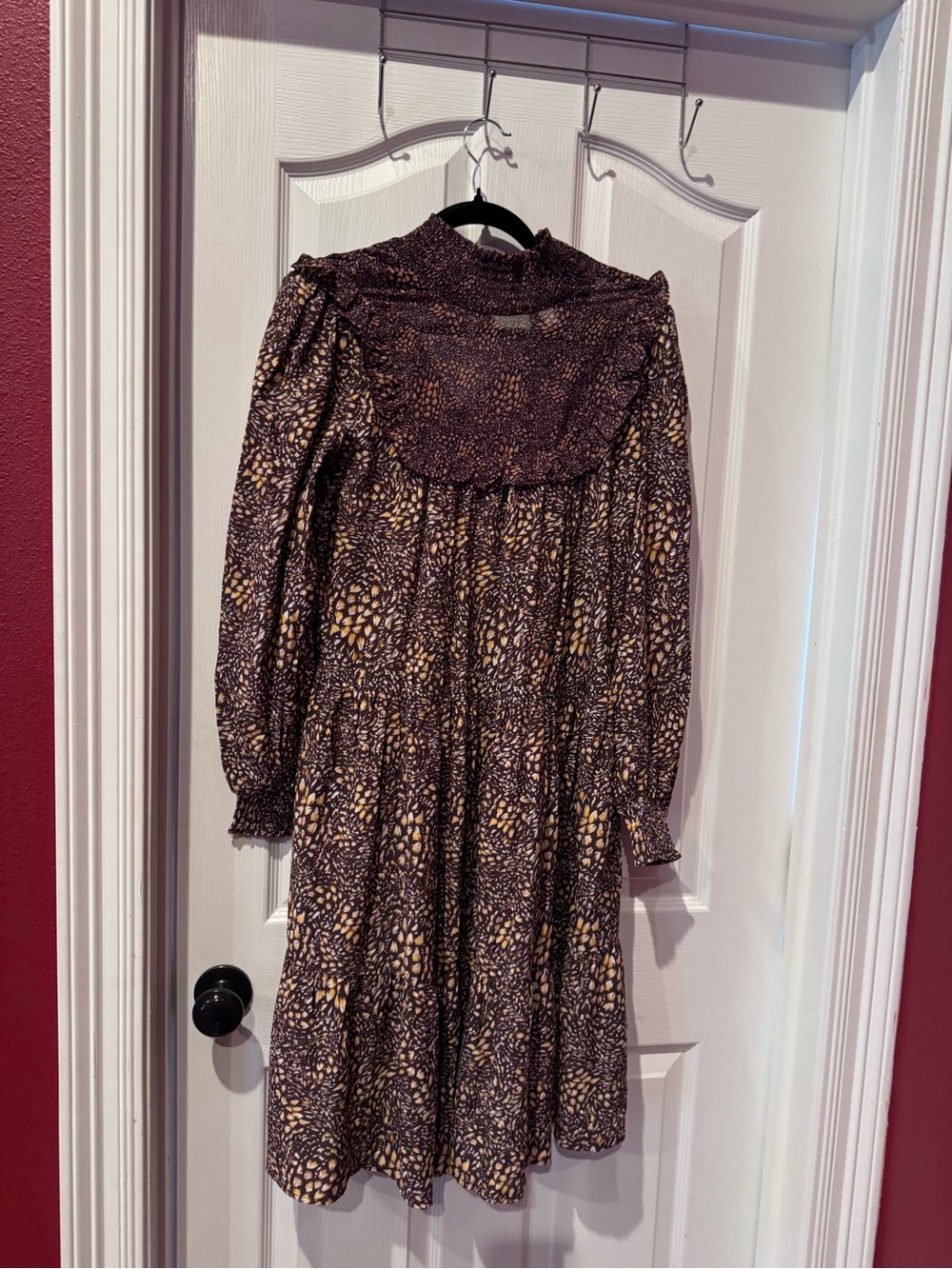 French Connection Purple and Cream Floral Long-Sleeve Midi Dress